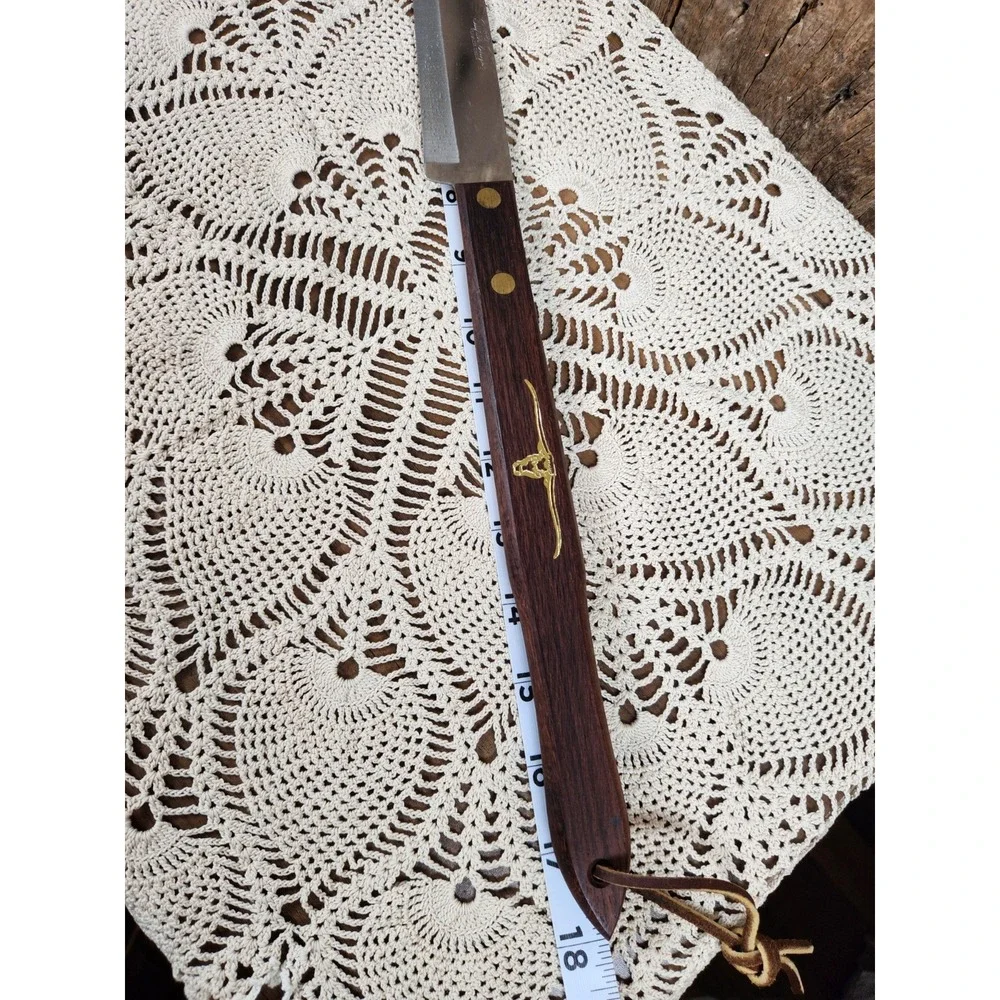 Vintage Utica Super Edge Steak Knife Longhorn‎ Steer Medallion Wood Handle USA
